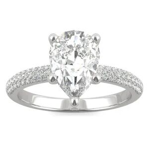 2.45 CTW DEW Pear Forever One Moissanite Micro Pave Ring In 14K White Gold